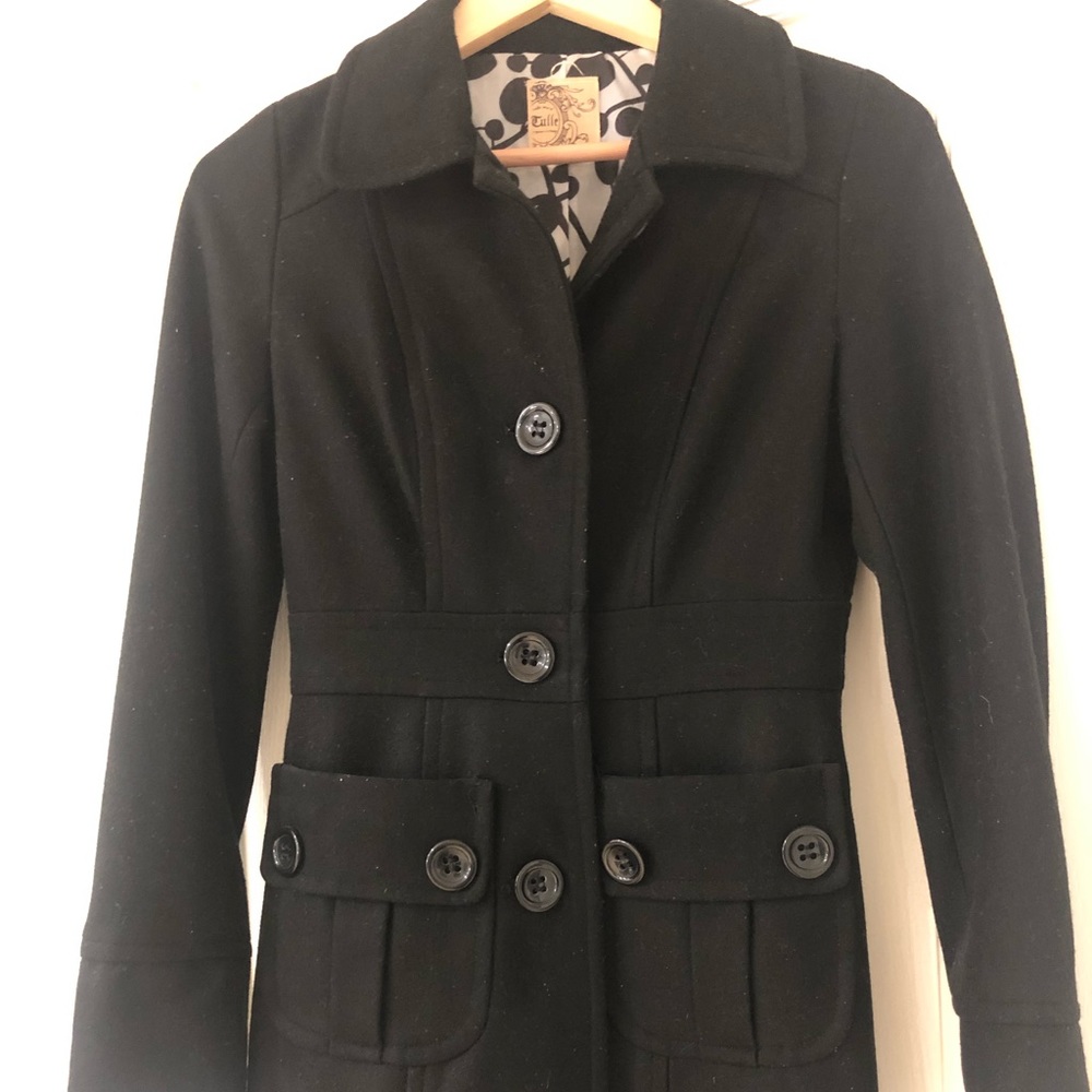 Tulle Wool Black Coat